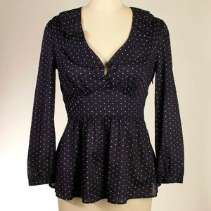 J. CREW Navy Blue White Polka Dot Peplum Blouse